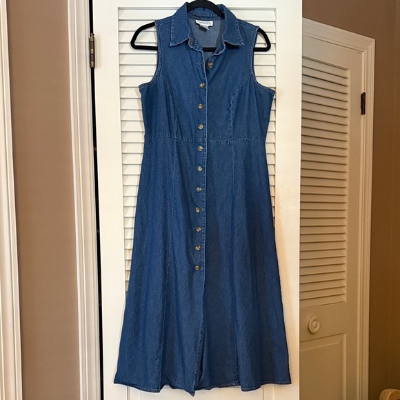Vintage Dresses & Skirts - Chadwicks Vintage Blue Denim Midi Dress | Sleeveless Button Front | 12P